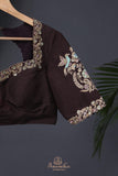 Brown chanderi silk saree with hand painted kalamkari border