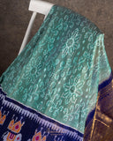 Beautiful Twill Silk Saree in green and blue border