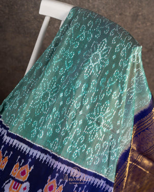 Beautiful Twill Silk Saree in green and blue border