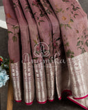 Light brown pure silk saree with kalamkari print and kanchi border