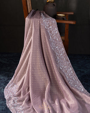 Brocade tissue georgette sarees with intricately embroidered border