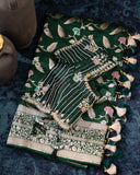 Banarasi Silk Saree in a dark emerald color