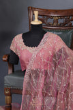 Blush pink cocktail saree with sequins work