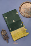 Soft Silk Pattu - Color play at its finest - Bottle Green/Yellow