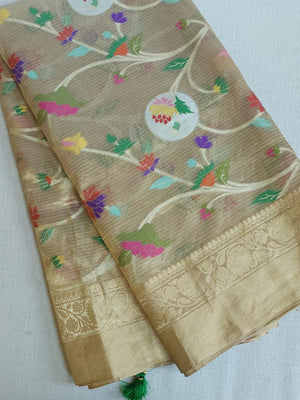 Banarasi Tissue saree in gold with all over floral motifs
