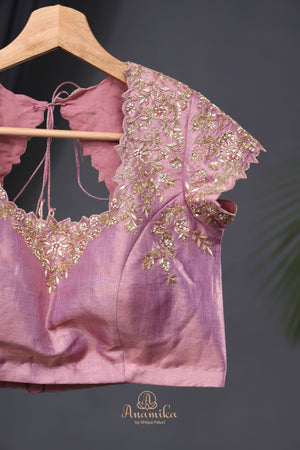 Blush Pink Satin Georgette Cocktail saree