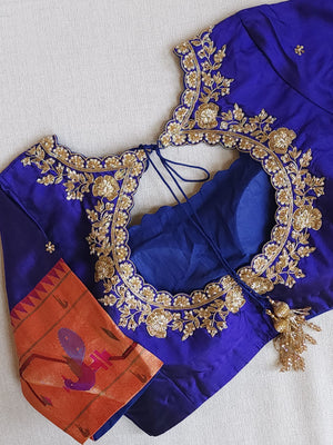 Pure Paithani silk Blouse in Royal Blue