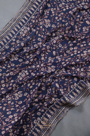 Mid night Blue Georgette saree with full sleeves blouse