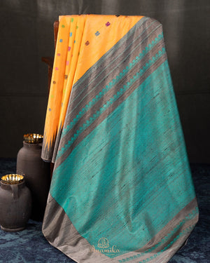 Mango yellow Gadwal pattu saree with non Zari concept