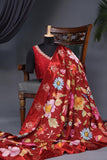 Soft silk floral saree in crimson red