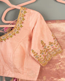 Peach pink Banarasi tissue saree