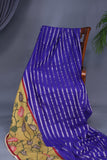 Royal Blue chanderi silk saree with hand painted kalamkari border
