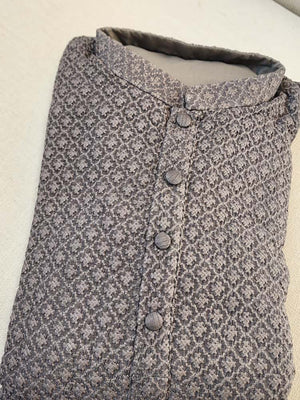 Grey heavy thread embroidered kurta