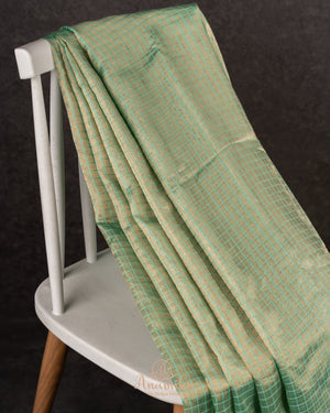 Green tissue soft silk saree with checkered design