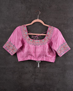 Baby Pink Tusser georgette saree with all over paithani weave