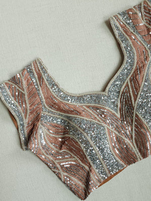 Copper Brown tissue saree with all over sequins embroidery