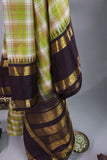 Designer Kanjeevaram with checkered body and contrast brown border