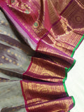 Light grey Gadwal Kanchi saree