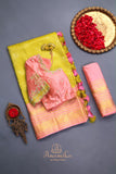 A dreamy kanjeevaram saree in a pastel lime shade