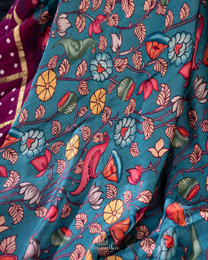 Kalamkari and Bandini fusion on modal silk
