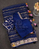 Mid Night Blue Goergette Organza saree with zari lines all over