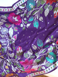 Tusser georgette saree in purple with all over floral weave and paired with pure paithani blouse