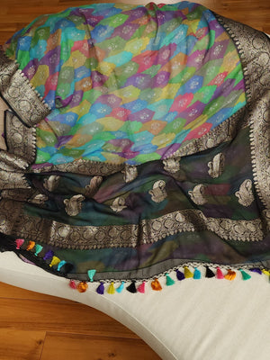 Banarasi Chiffon saree in black with rangkart pattern