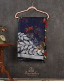 Royal Blue Handloom Lenin saree with digital floral prints