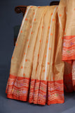 Banarasi Kora silk in a luxurious golden cream and orange border