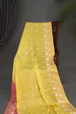 Beautiful chinnon silk saree in yellow and peach shade