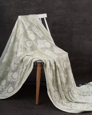 Chikankari georgette saree in light powder blue with beautifully woven sequins