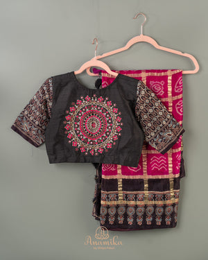 Pink Bandini gharchola saree with ajrak border and blouse