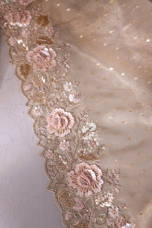 Brocade tissue georgette sarees with intricately embroidered border