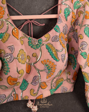 Green tissue soft silk saree with checkered design