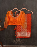 Orange Crush Tissue saree with a stunning net sleeves blouse