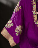 Mysore crepe silk saree in a lovely color combo of pastel green and purple