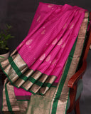 Kanchipattu saree in the most beautiful festive colors of hot pink and green