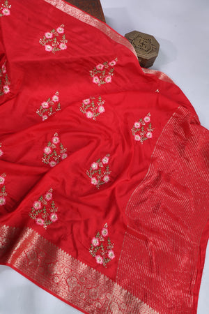 Soft Silk Saree in red at a budget friendly price