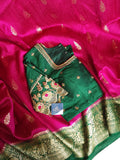 Majenta and Green Dupion Pattu saree