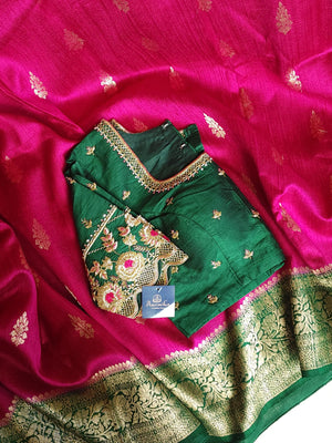 Majenta and Green Dupion Pattu saree