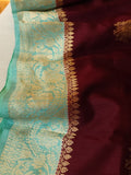 Banarasi Dupion silk saree in a lovely shade of burgundy and sea green