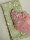 Light pastel green pure organza saree with all over work