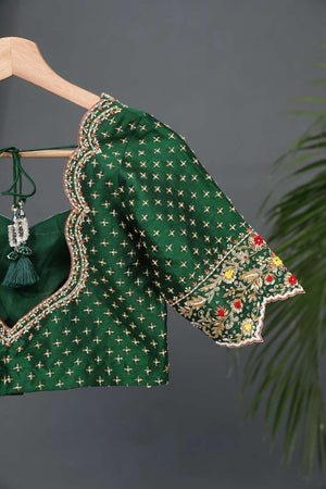 Dark green blouse with heavy embroidery work