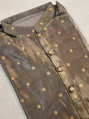 A tissue silk kurta in dark cement grey with Zari woven buttas