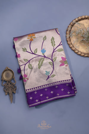 A beautiful Paithani inspired Georgette saree - Deep Purple