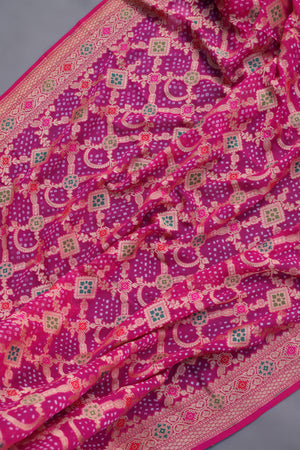 Pink Banarasi Georgette saree with a stunning work blouse
