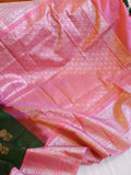 Unique Dark green and peach pink Venkatagiri Pattu saree