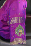 Blue and purple kanjeevaram with floral applique border