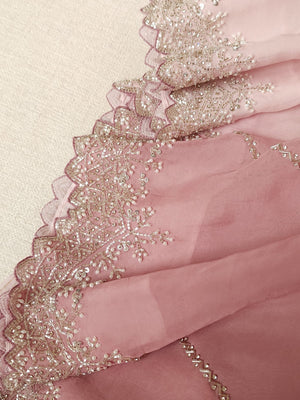Shaded pink Georgette saree with work border