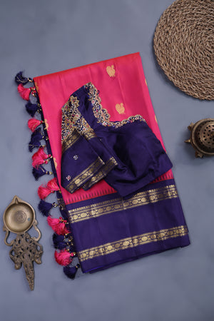 Kanjeevaram silk saree in a lovely rani pink shade